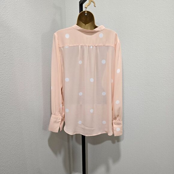 Loft Blouse Womens Large Polka Dot Peach Cream Quiet Luxury Career Office Date - Picture 4 of 7